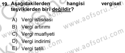 Maliye Politikası 2 Dersi 2018 - 2019 Yılı Yaz Okulu Sınav Soruları 19. Soru