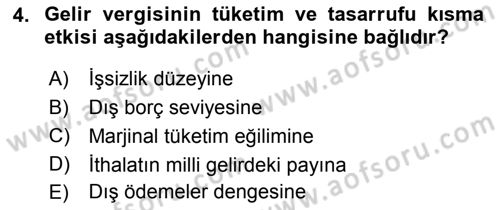 Maliye Politikası 2 Dersi 2018 - 2019 Yılı Yaz Okulu Sınav Soruları 4. Soru