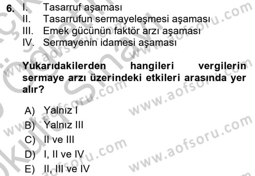 Maliye Politikası 2 Dersi 2018 - 2019 Yılı Yaz Okulu Sınav Soruları 6. Soru