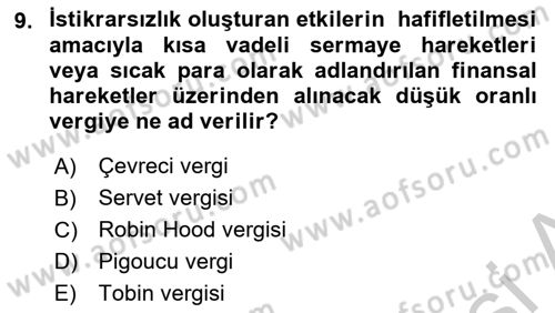 Maliye Politikası 2 Dersi 2018 - 2019 Yılı Yaz Okulu Sınav Soruları 9. Soru