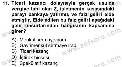Vergi Uygulamaları Dersi 2012 - 2013 Yılı (Vize) Ara Sınav Soruları 11. Soru