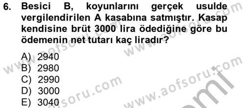 Vergi Uygulamaları Dersi 2012 - 2013 Yılı (Vize) Ara Sınav Soruları 6. Soru