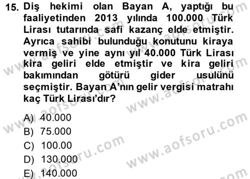 Vergi Uygulamaları Dersi 2013 - 2014 Yılı (Vize) Ara Sınav Soruları 15. Soru