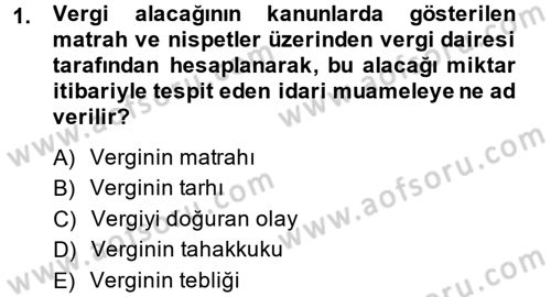 Vergi Uygulamaları Dersi 2014 - 2015 Yılı (Vize) Ara Sınavı 1. Soru