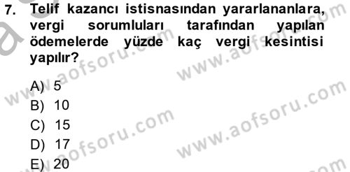 Vergi Uygulamaları Dersi 2014 - 2015 Yılı (Vize) Ara Sınavı 7. Soru