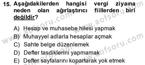 Vergi Uygulamaları Dersi 2014 - 2015 Yılı (Final) Dönem Sonu Sınav Soruları 15. Soru