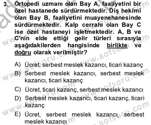 Vergi Uygulamaları Dersi 2014 - 2015 Yılı (Final) Dönem Sonu Sınav Soruları 3. Soru