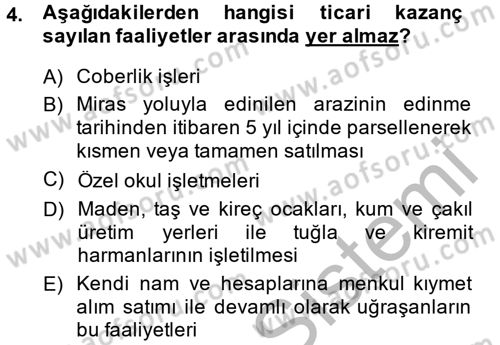 Vergi Uygulamaları Dersi 2014 - 2015 Yılı (Final) Dönem Sonu Sınav Soruları 4. Soru