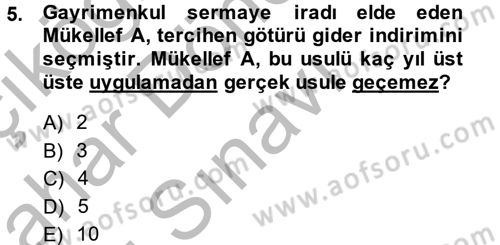Vergi Uygulamaları Dersi 2014 - 2015 Yılı (Final) Dönem Sonu Sınav Soruları 5. Soru