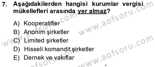 Vergi Uygulamaları Dersi 2014 - 2015 Yılı (Final) Dönem Sonu Sınav Soruları 7. Soru