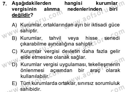 Vergi Uygulamaları Dersi 2014 - 2015 Yılı Tek Ders Sınav Soruları 7. Soru