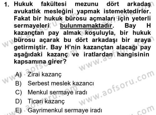 Vergi Uygulamaları Dersi 2015 - 2016 Yılı (Final) Dönem Sonu Sınav Soruları 1. Soru