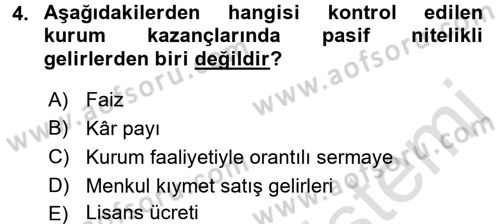 Vergi Uygulamaları Dersi 2015 - 2016 Yılı (Final) Dönem Sonu Sınav Soruları 4. Soru