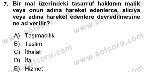 Vergi Uygulamaları Dersi 2015 - 2016 Yılı (Final) Dönem Sonu Sınav Soruları 7. Soru