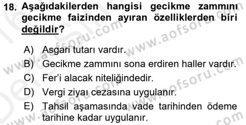 Vergi Uygulamaları Dersi 2015 - 2016 Yılı Tek Ders Sınav Soruları 18. Soru