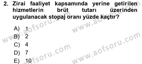 Vergi Uygulamaları Dersi 2015 - 2016 Yılı Tek Ders Sınav Soruları 2. Soru