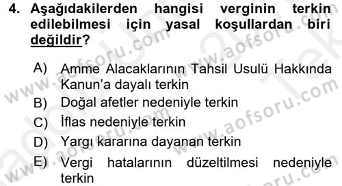Vergi Uygulamaları Dersi 2015 - 2016 Yılı Tek Ders Sınav Soruları 4. Soru