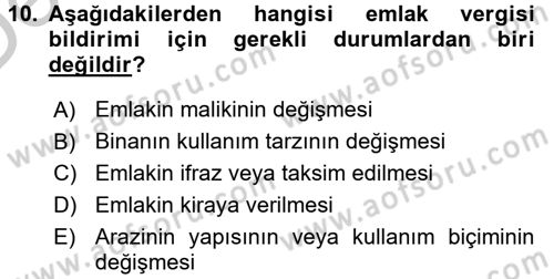 Vergi Uygulamaları Dersi 2016 - 2017 Yılı 3 Ders Sınav Soruları 10. Soru
