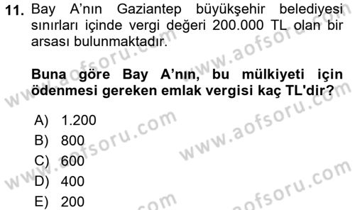 Vergi Uygulamaları Dersi 2016 - 2017 Yılı 3 Ders Sınav Soruları 11. Soru
