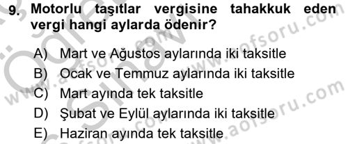 Vergi Uygulamaları Dersi 2016 - 2017 Yılı 3 Ders Sınav Soruları 9. Soru