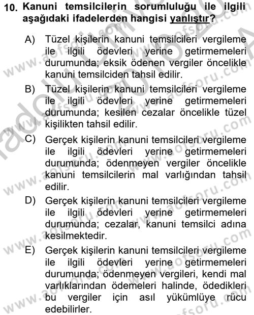 Vergi Uygulamaları Dersi 2016 - 2017 Yılı (Vize) Ara Sınav Soruları 10. Soru