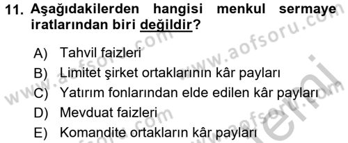 Vergi Uygulamaları Dersi 2016 - 2017 Yılı (Vize) Ara Sınav Soruları 11. Soru