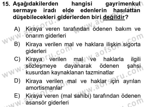 Vergi Uygulamaları Dersi 2016 - 2017 Yılı (Vize) Ara Sınav Soruları 15. Soru