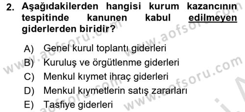 Vergi Uygulamaları Dersi 2016 - 2017 Yılı (Final) Dönem Sonu Sınav Soruları 2. Soru