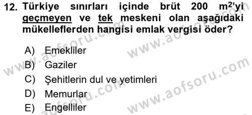 Vergi Uygulamaları Dersi 2017 - 2018 Yılı 3 Ders Sınav Soruları 12. Soru