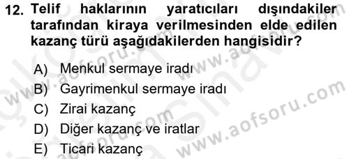 Vergi Uygulamaları Dersi 2017 - 2018 Yılı (Vize) Ara Sınavı 12. Soru