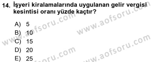 Vergi Uygulamaları Dersi 2017 - 2018 Yılı (Vize) Ara Sınavı 14. Soru