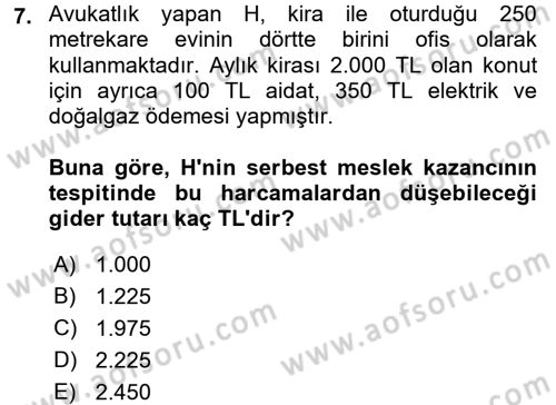 Vergi Uygulamaları Dersi 2017 - 2018 Yılı (Vize) Ara Sınavı 7. Soru