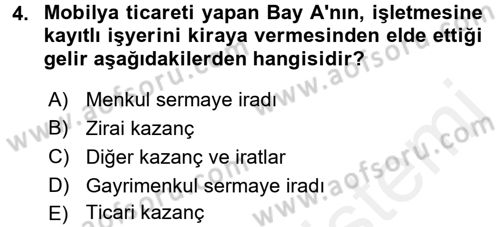 Vergi Uygulamaları Dersi 2017 - 2018 Yılı (Final) Dönem Sonu Sınav Soruları 4. Soru