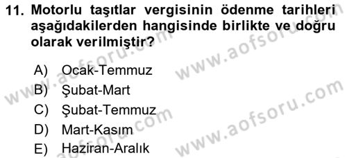 Vergi Uygulamaları Dersi 2018 - 2019 Yılı 3 Ders Sınavı 11. Soru