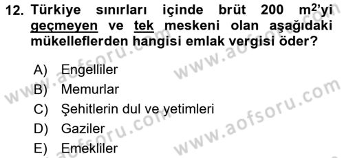 Vergi Uygulamaları Dersi 2018 - 2019 Yılı 3 Ders Sınav Soruları 12. Soru