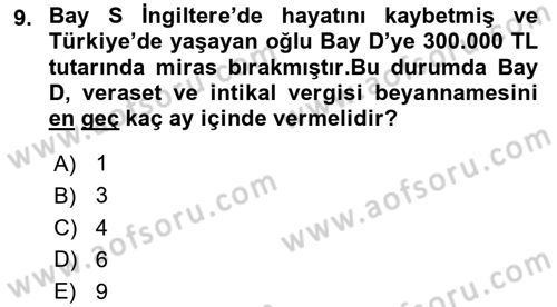 Vergi Uygulamaları Dersi 2018 - 2019 Yılı 3 Ders Sınavı 9. Soru