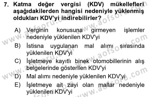 Vergi Uygulamaları Dersi 2018 - 2019 Yılı (Final) Dönem Sonu Sınav Soruları 7. Soru