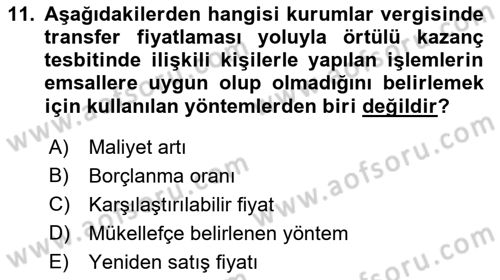 Vergi Uygulamaları Dersi 2018 - 2019 Yılı Yaz Okulu Sınav Soruları 11. Soru