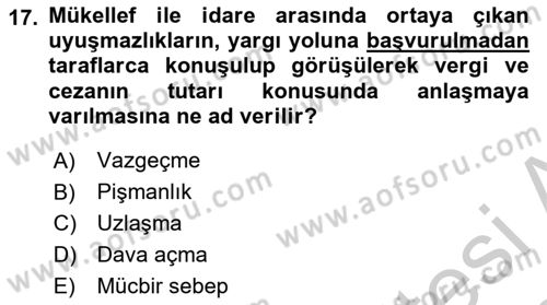 Vergi Uygulamaları Dersi 2018 - 2019 Yılı Yaz Okulu Sınav Soruları 17. Soru