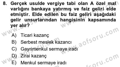Vergi Uygulamaları Dersi 2018 - 2019 Yılı Yaz Okulu Sınav Soruları 8. Soru