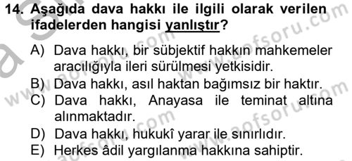 Vergi Yargılaması Hukuku Dersi 2012 - 2013 Yılı (Vize) Ara Sınav Soruları 14. Soru