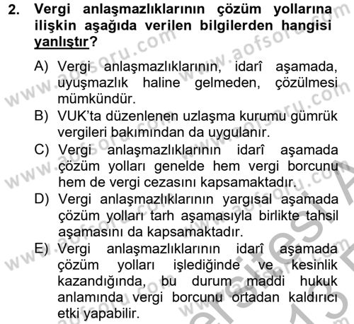 Vergi Yargılaması Hukuku Dersi 2012 - 2013 Yılı (Vize) Ara Sınav Soruları 2. Soru