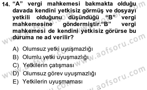 Vergi Yargılaması Hukuku Dersi 2013 - 2014 Yılı (Vize) Ara Sınav Soruları 14. Soru