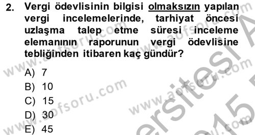Vergi Yargılaması Hukuku Dersi 2014 - 2015 Yılı (Vize) Ara Sınav Soruları 2. Soru