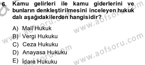 Vergi Yargılaması Hukuku Dersi 2014 - 2015 Yılı (Vize) Ara Sınav Soruları 6. Soru