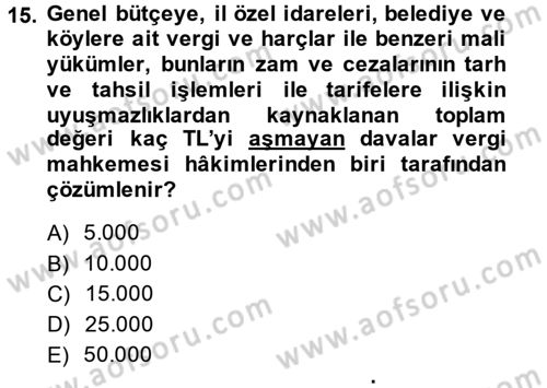 Vergi Yargılaması Hukuku Dersi 2014 - 2015 Yılı (Final) Dönem Sonu Sınav Soruları 15. Soru