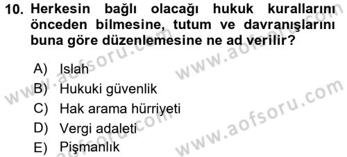 Vergi Yargılaması Hukuku Dersi 2015 - 2016 Yılı (Vize) Ara Sınav Soruları 10. Soru