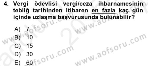 Vergi Yargılaması Hukuku Dersi 2015 - 2016 Yılı (Vize) Ara Sınav Soruları 4. Soru
