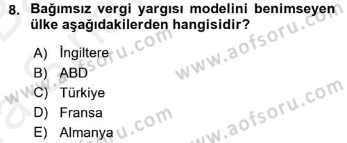 Vergi Yargılaması Hukuku Dersi 2015 - 2016 Yılı (Vize) Ara Sınav Soruları 8. Soru