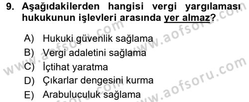 Vergi Yargılaması Hukuku Dersi 2015 - 2016 Yılı (Vize) Ara Sınav Soruları 9. Soru